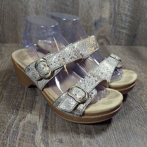 Dansko Sophie Sandals Womens 9.5 / 40 Snake Print Leather Buckle Strappy Casual